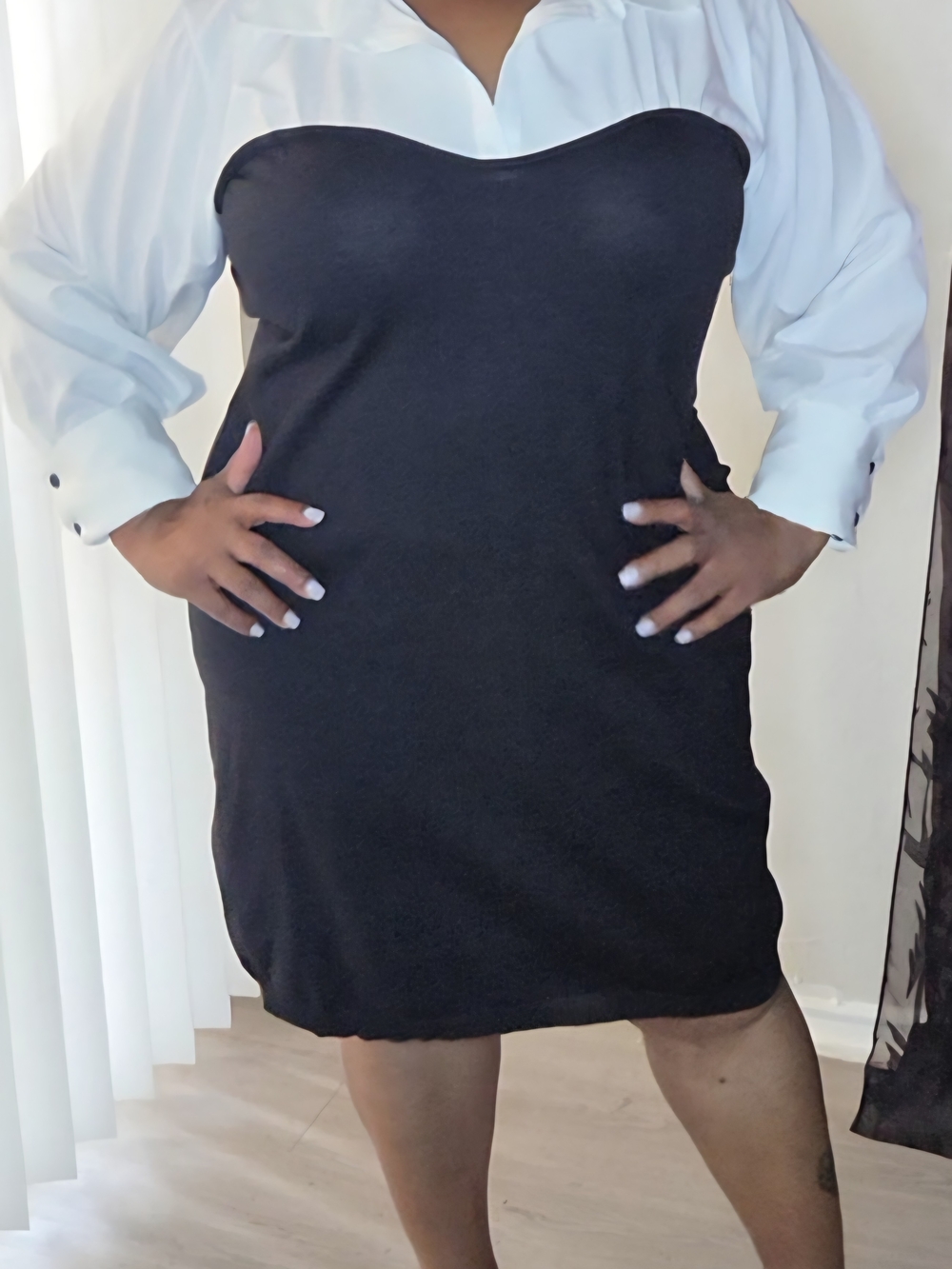 Ashley Stewart Black Strapless Illusion Long Sleeve Dress